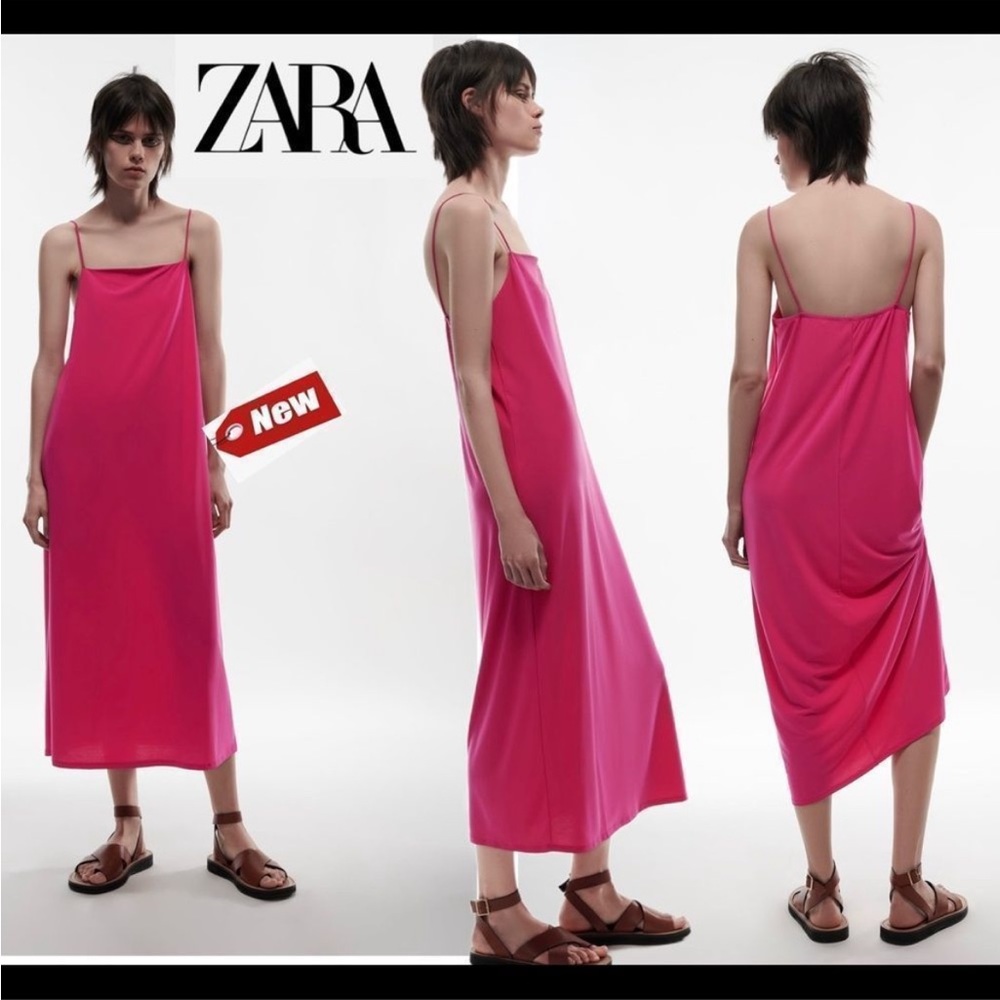 NWT Zara Fuchsia Flowy Midi Dress-Size Small